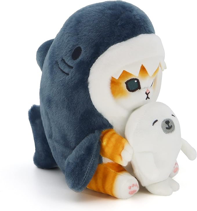 Kawaii Shark Cat Plush Toy Stuffed Animal Doll, Soft Pillow for Boys & Girls (Seal cat, 20cm/7.8in)
