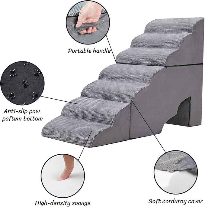 Dog Stair Steps for High Beds 36 inches Tall, 33D Foam Dog Ramp for Bed 32 inches, 7-Step Pet Stair Steps for Small Large Dogs for Bed Climbing, Non-Slip Dog Steps for Older Dogs/Cats, Grey