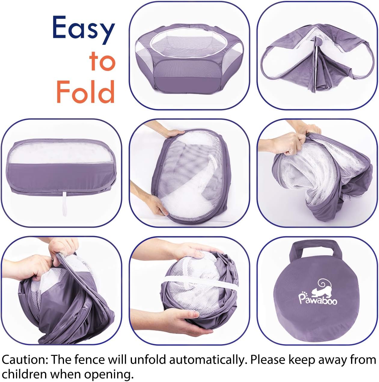 Pawaboo Small Animals Playpen, Waterproof Small Pet Cage Tent with Zippered Cover, Portable Outdoor Yard Fence with 3 Metal Rod for Chick/Kitten/Puppy/Guinea Pig/Rabbits/Hamster/Chinchillas, Purple