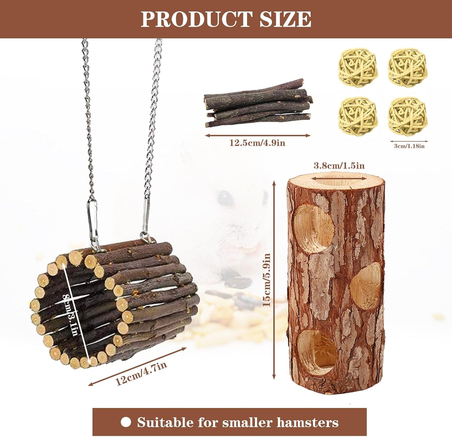 Natural Wooden Hamster Tunnels & Hideouts – Chew-Safe Birch Trunk Tubes for Dwarf Hamsters, Gerbils, Mice – Cage Accessories, Exercise Toy, Forest-Themed Small Pet Habitat