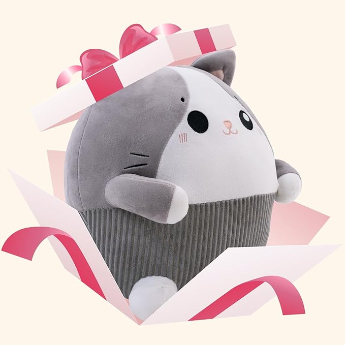 Cat Plush Pillow 13.3 Inch, Cute Cat Stuffed Animal, Cute Stuffed Cat Plushie,Soft Cat Plush Pillow for Room Decor, Gifts for Girls, Kids on Birthday, Christmas