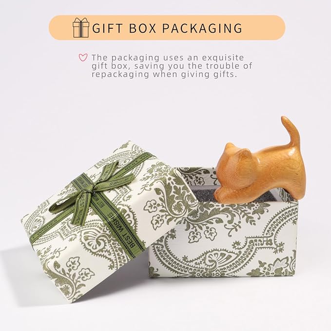 Cat Wooden Figurine,Handmade Wood Figurine Carved Sculpture Home Decor Miniature Animal Art Statue Collectible,Desk Decoration Lovely Gift Garden Decor Figurine Table Decoration Living Room Decoration