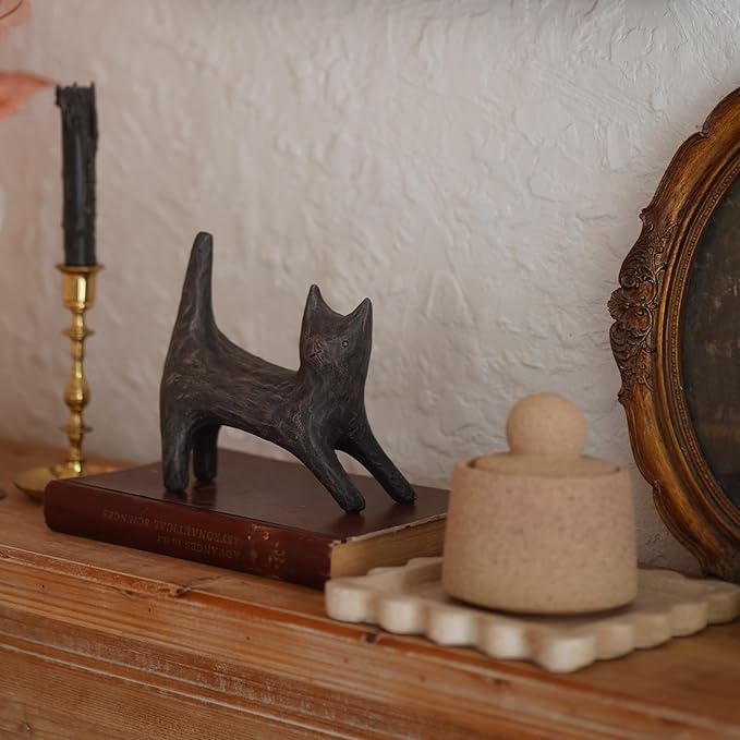 ChagoArt Black Cat Decor, 7” Cat Lover Gifts for Women, Cat Figurines, Cat Home Decor Figure, Cat Mom Gifts, Small Cats Sculpture for Garden Statue, Desk Knick Knacks, Cat Memorial Statue, Shelf