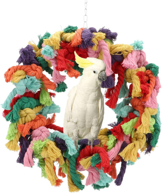 Hypeety Pet Toy Cotton Ring for Parrot Exercise, Chew, Snuggle Bird Toys, 30 cm / 11.8 in Diameter