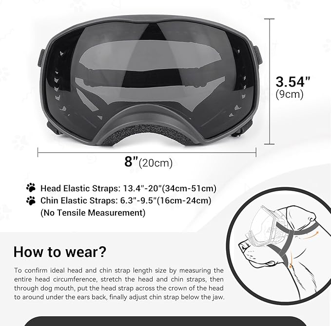 NAMSAN Dog Goggles Large Breed, UV Protection, Driving Doggie Sunglasses for Medium to Large Dogs, Wide Glasses Full Eye Protection, Anti-Fog Windproof, Adjustable, Black