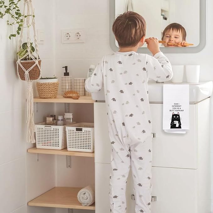 Funny Black Cat Bathroom Hand Towels, Can I Insert You in a Butt Napkin Hand Towels for Bathroom Decor, 16x24 Inch