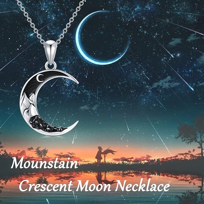 Gothic Jewelry Bat/Cat/Wolf/Dragon/Owl/Fox/Spider/Sun Pendant Sterling Silver Crescent Moon Necklace for Women Girls Black Jewelry Gifts