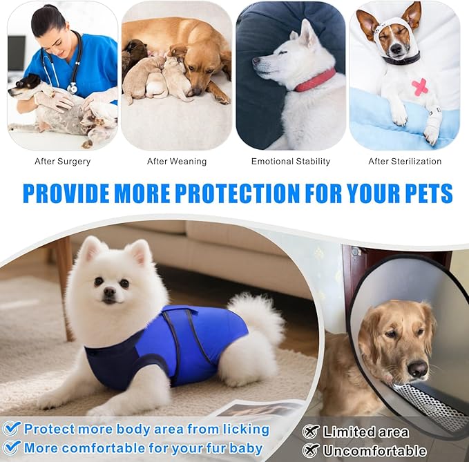 Idepet Dog Recovery Suit Female,Dogs Onesie Suit Surgery Male Breathable Pet Bodysuit for Spay Neuter E-Collar & Cone Alternative Surgical Suit Puppy Abdominal Anti Licking Wounds Shirt (Blue, M)