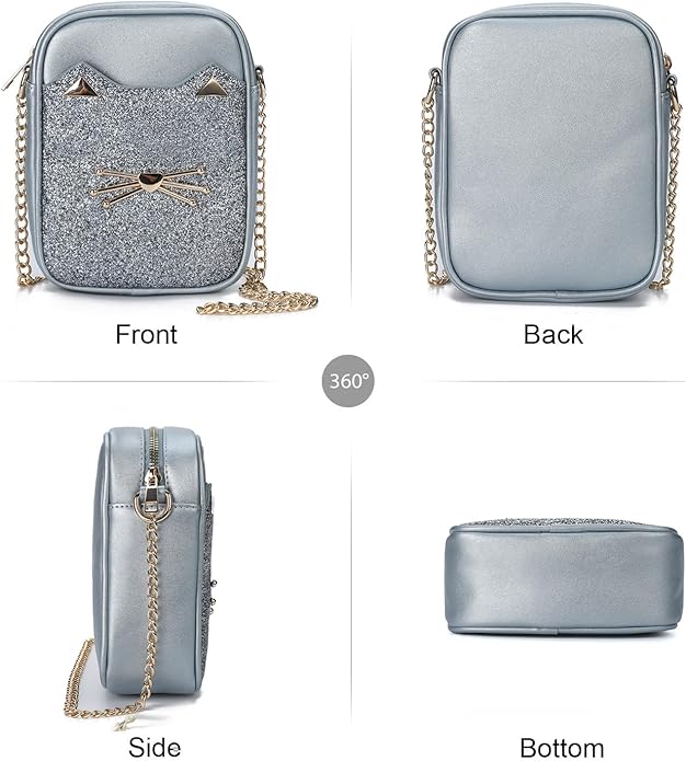 Cute Crossbody Purse for Teen Girls Sparkly Cat Purse and Small Crossbody Bags for Women Gift with Chain Strap