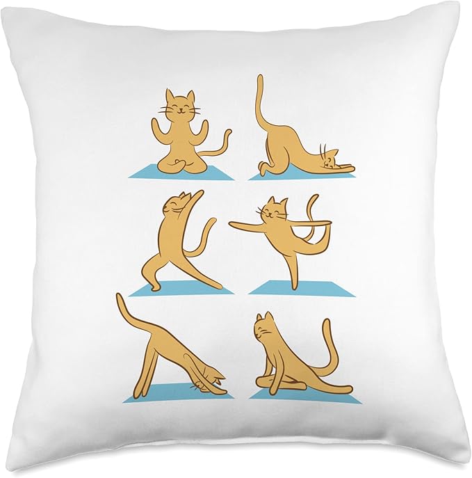 Cat Yoga Figures Throw Pillow
