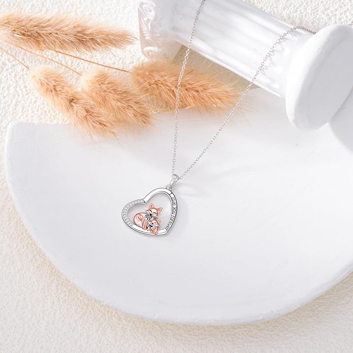 Cat Squirrel Llama Raccoon Tiger Cheetah Elephant Fox Sloth Koala Monkey Horse Dinosaur Axolotl Necklace Animal Pendant Heart Necklace 925 Sterling Silver