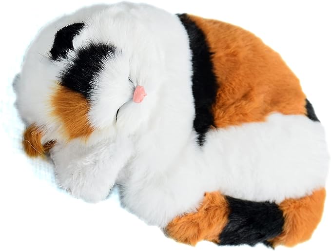 Realistic Plush Sleeping Cat Figurine, Simulation Faux Fur Kitty, Lifelike Kitten, Home Office Shelf Decorative Statue, Crazy Cat Lady Gift, Synthetic Fur Pet Replica (Calico)
