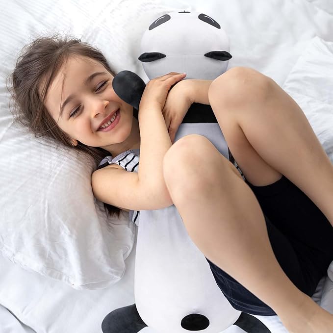 Panda Plush Body Pillow, 35” Panda Stuffed Animal, Cute Plushies Cuddle Pillow for Kids, Long Plush Toys, Birthday Gifts for Women, Girls and Males