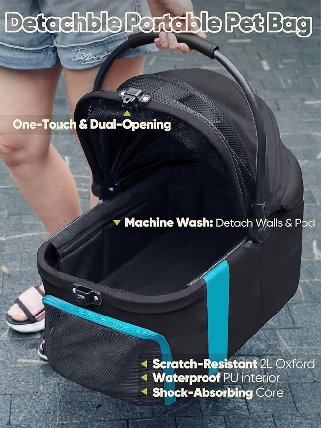 Dog Stroller, Cat Strollers, 5-in-1 Pet Stroller with Detachable Waterproof Carrier for Small/Medium Dogs Cats up to 55lbs, All-in-One Fold Without Detaching Carrier for Dogs Cats 10 lbs to 55 lbs