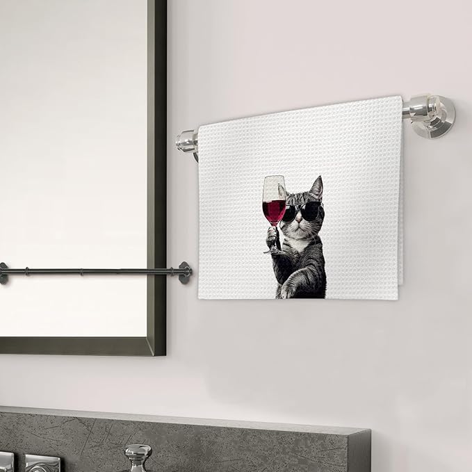 Flicy Funny Cat Kitchen Towels, Cat Bar Dish Towels, Gifts for CatWine Lovers Decorative Hand Towel Bar Towel for Kitchen Home Bar, CatKitchen Accessories, FunnyCat Wine Home Bars Decor(16x24lnch)