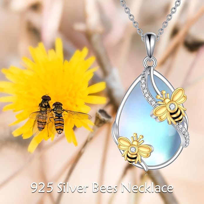 KQF Dragonfly/Butterlfy/Cat/Jellyfish/Bunny/Axolotl/Bee/Mermaid/Hummingbird/Elephant Necklace for Women Sterling Silver Moonstone Pendant Necklace Dragonfly Jewelry Gifts for Women