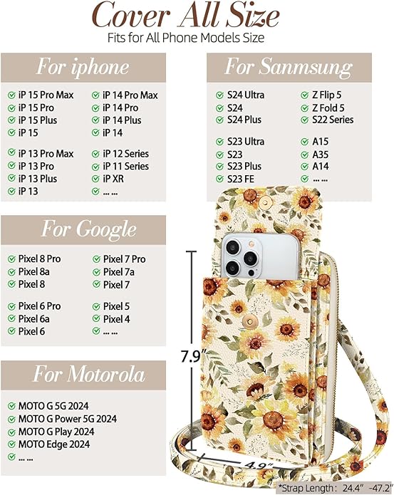 Cute Crossbody Purse Cell Phone Bags for Women - Leather Cellphone Wallet Purse with Handle Rope and Adjustable Shoulder Rope