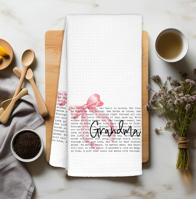 Coquette Pink Bow Grandma Kitchen Towels Decorative, for Grandma Dish Towels, Grandmother Gifts Hand Towels Drying Cloth for Kitchen Bathroom Decor, 16x24 Inch