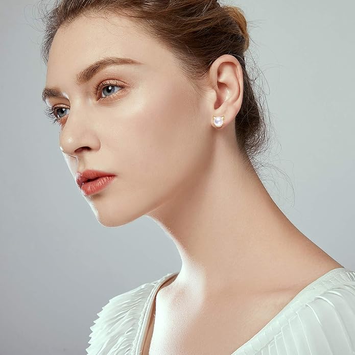Rabbit Cat Earrings Freshwater Pearl Earrings Sterling Silver Stud Earrings for Women Gifts