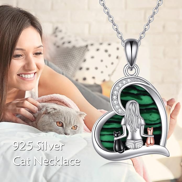 YFN Cat Necklace Sterling Silver Jewelry for Women Cat Jewelry Gifts