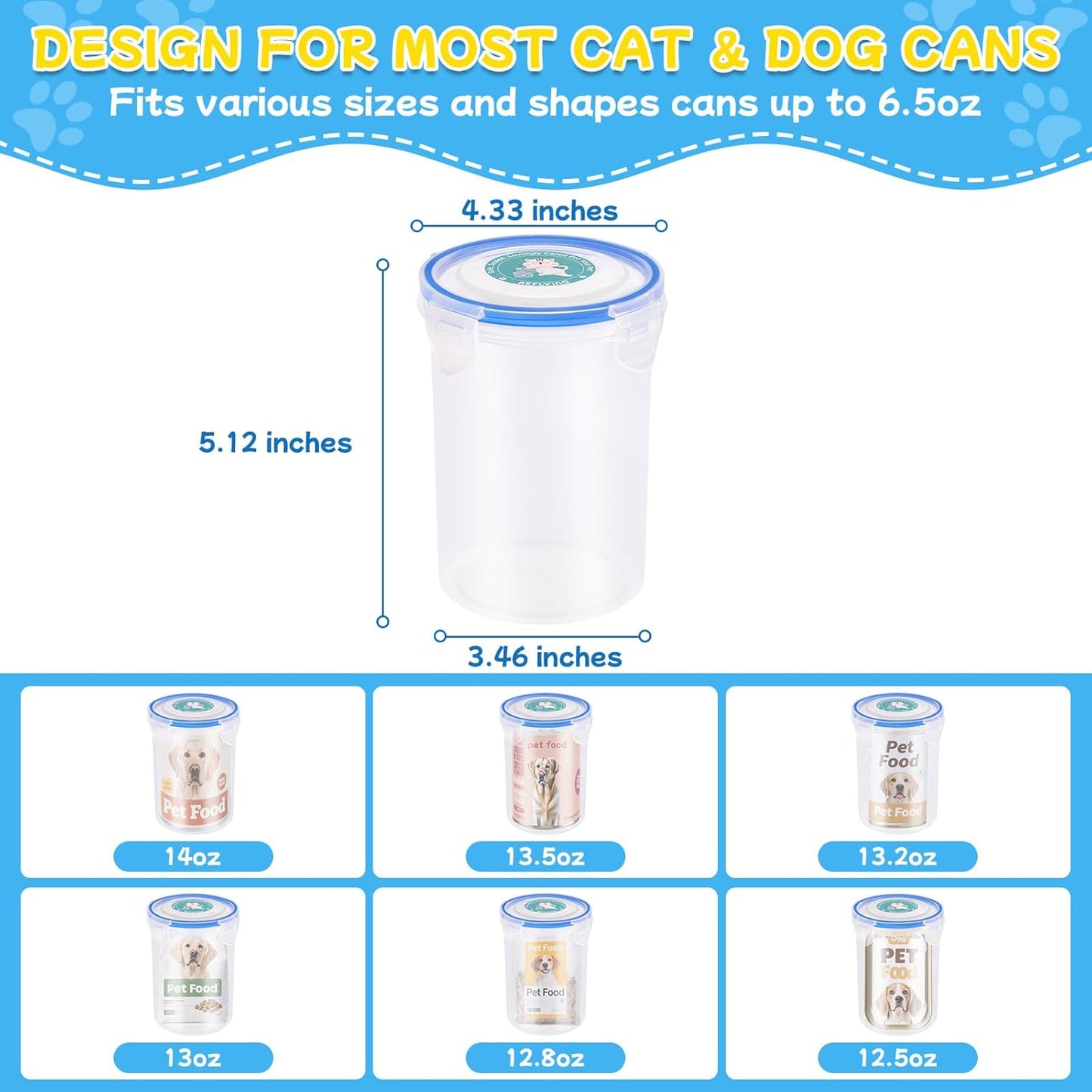 REFLYING Canned Cat Food Storage Lids,Reusable Airtight Can Cover Pet Food Sealer, Keeps Cat Food Storage Can Fresh, Cat Food Container Eliminates Odor, Easy To Use With SUS 304 Spoon