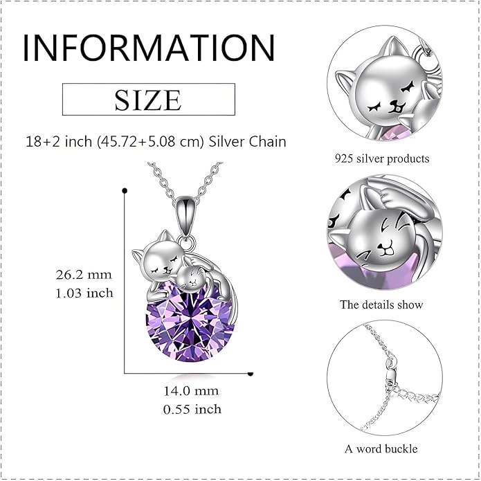 Cat Necklace Sterling Silver Cat Pendnat with Rose Quartz Pearl Jewelry Gifts for Women Cat Lovers