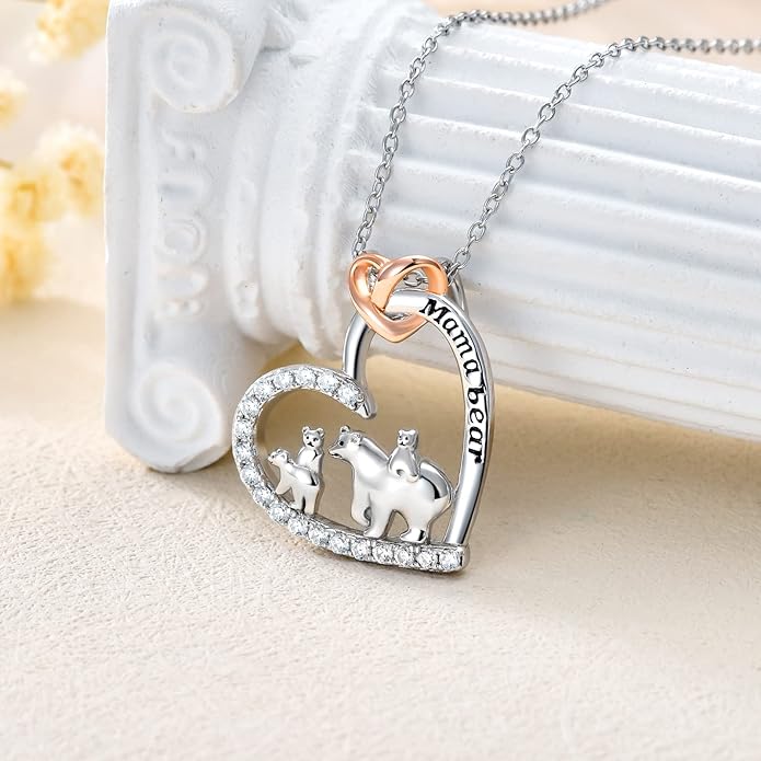 Mothers Day Gift for Mom 925 Sterling Silver Mama Bear/Dinosaur/Cat/Bird/Chicken Necklace with 1 2 3 4 5 Cubs Jewelry for Women Wife Grandma