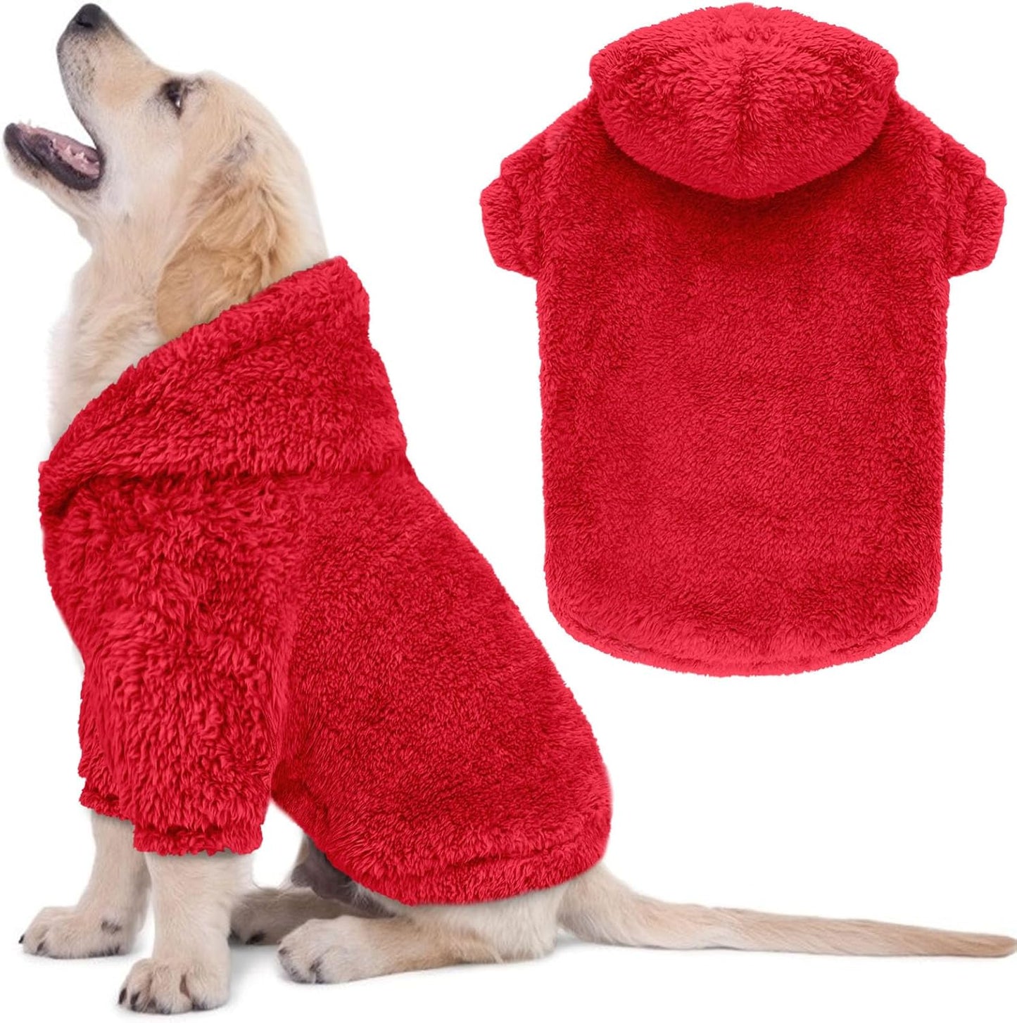 Fuzzy Dog Sweaters for Small Dogs Dog Hoodie Soft Double-Sided Plush Fleece Pet Sweater Clothes Pet Coats Hoodie Sherpa Hooded Sweatshirt(Red-S)
