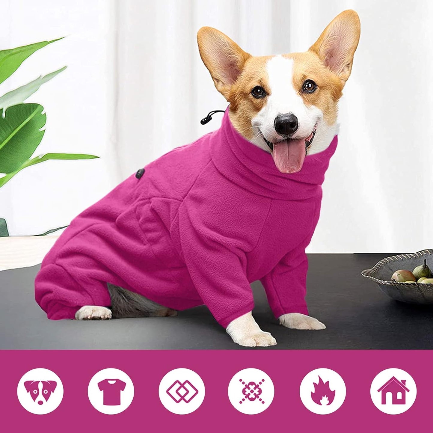 ROZKITCH Fleece Dog Coat, Pet Windproof Warm Cold Weather Jacket Vest Cozy Jumpsuit Apparel Outfit Clothes for Small Dog Walking Hiking Sleep Pink 2XS