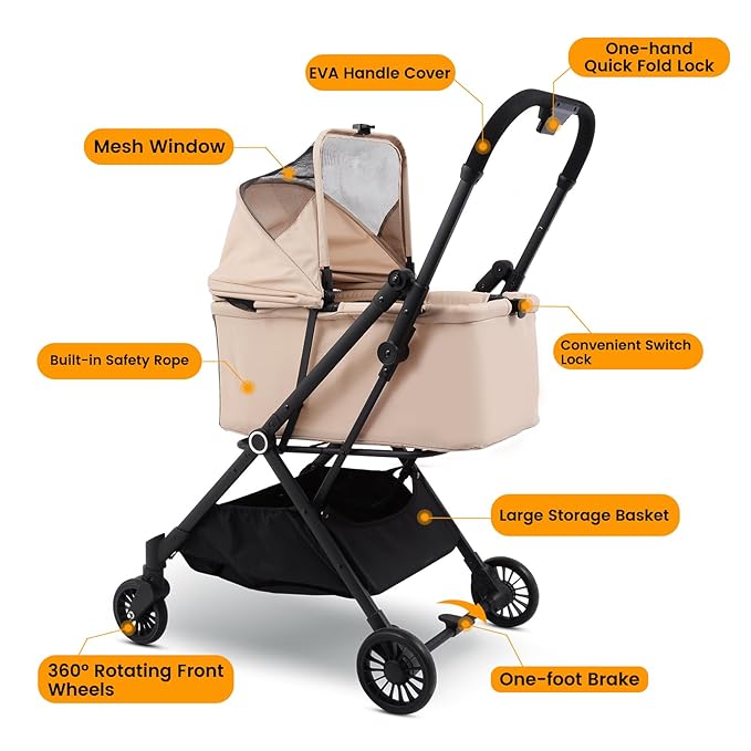 Foldable Dog Stroller - Lightweight Pet Stroller with One-Step Folding, No Assembly Required for Walking, Travel & Shopping, Perfect for Small Dogs, Senior Pets & Cats