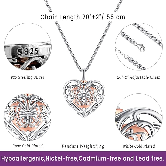 Eusense Cremation Jewelry for Ashes Urn Necklace to Put Ashes In 925 Sterling Silver Memorial Pendant Heart Urn Necklaces for Ashes Necklace for Women Men