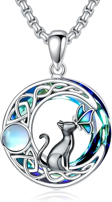 Cat Necklace Celtic Moom/Book Lovers/Cat Lovers Pendant Necklace Birthday Anniversary Graduation Jewelry Gift for Women