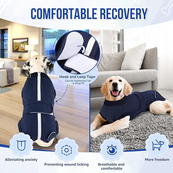 Lukovee Recovery Suit for Dogs, Zipper On Recovery Suit for Female Male Dog, Onesie Abdominal Wounds Cone E-Collar Alternative Prevent Licking Spay Recovery Suit (DBL,XXL)