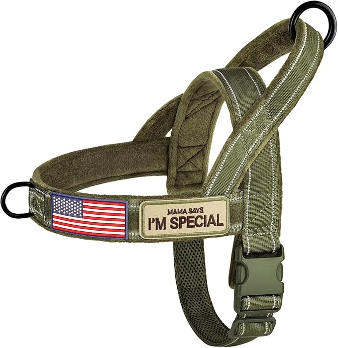 Forestpaw No Pull Dog Harness - Soft Flannel Padded Tactical Dog Vest Harness with Quick Release Buckle, Adjustable Reflective Pet Harness for Small Medium Dogs Walking Training,Green S