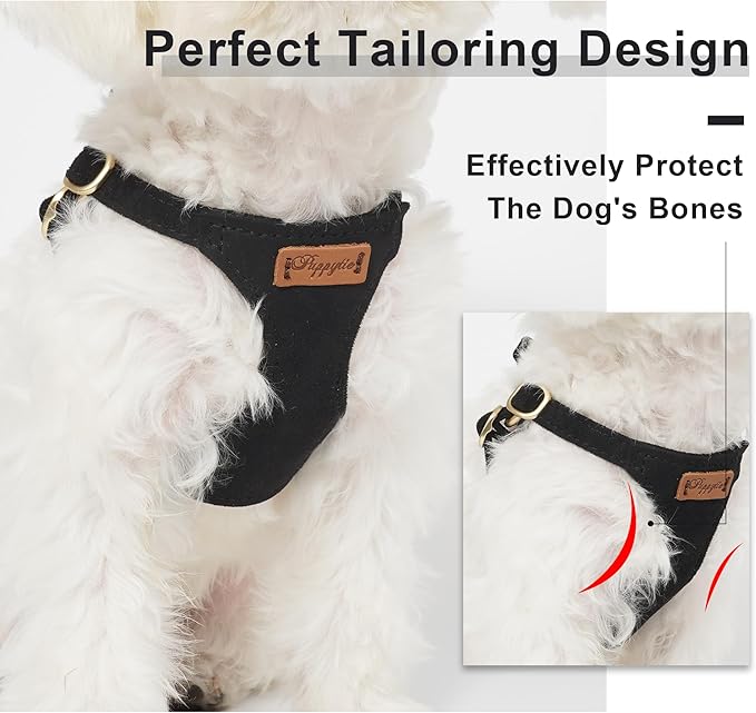 Puppytie No Pull XXS Puppy Harness with Multifunction Dog Leash,Soft Adjustable No Choke Escape Proof Pet Harness Vest,Black,XXS