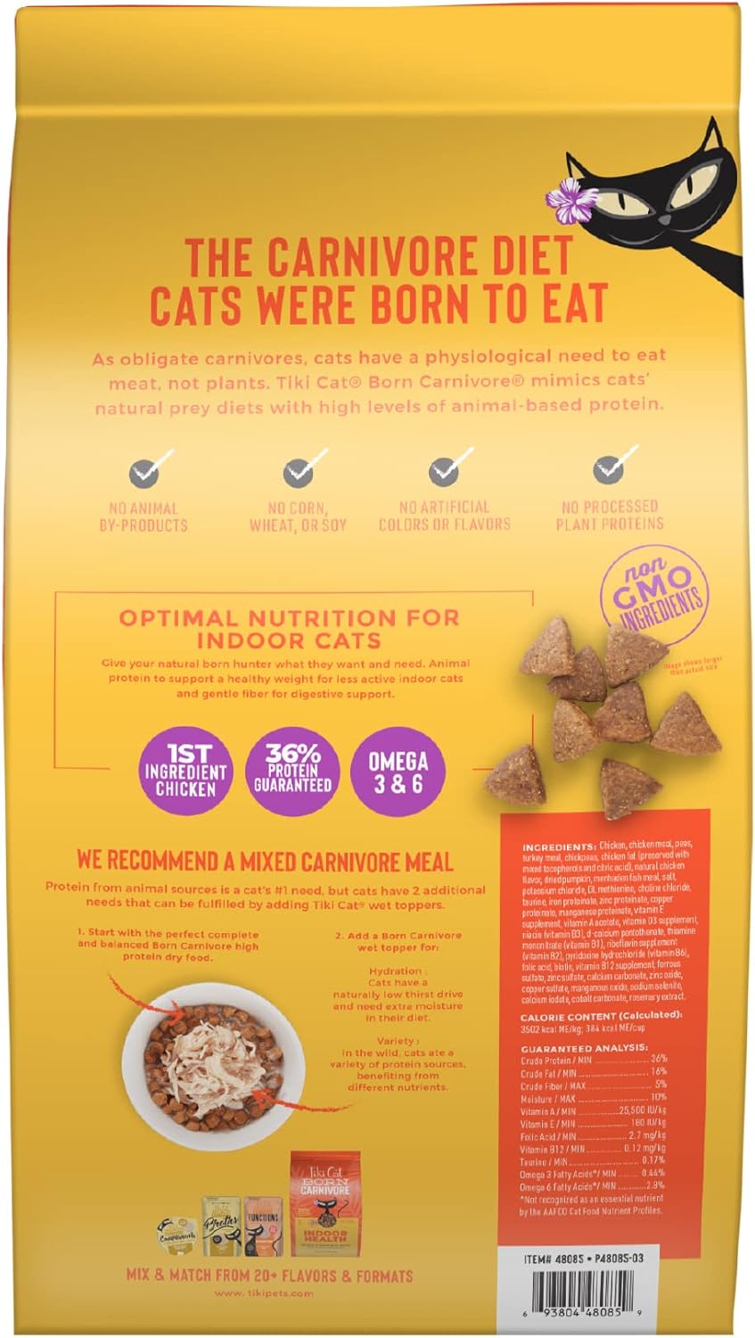 Tiki Cat Born Carnivore Indoor Health Dry Cat Food, Chicken & Turkey Meal, 6 lbs. Bag