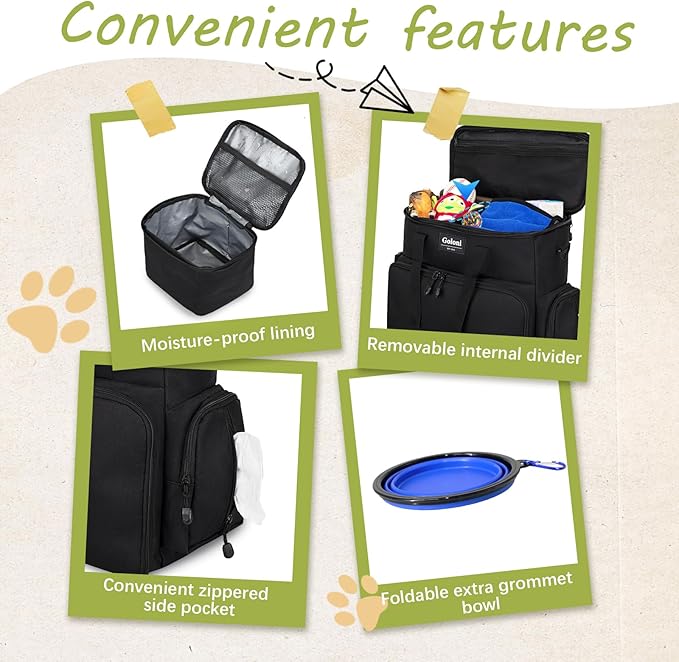 Dog Travel Bag Airline Approved–Pet Travel Tote with Collapsible Bowls,Food Containers & Feeding Mat–Multi-Pocket Organizer for Dogs & Cats, Durable & Water-Resistant for Hiking,Trips,Outdoors