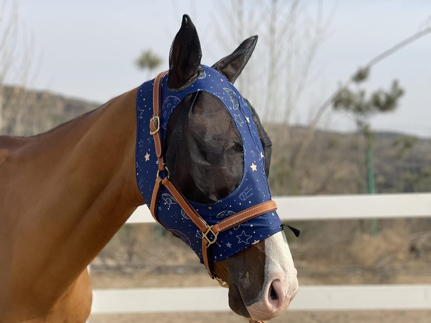 Horse Fly Mask Super Comfort Horse Fly Mask Elasticity Fly Mask with Ears We Only Make Products That Horses Like… (Midnight Blue, L)