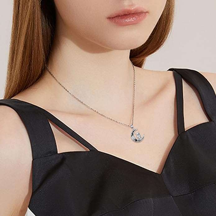 Sterling Silver Cute Animal Pendant Necklace Fox/Snake/Unicorn/Owl on Moon/Rabbit/Horse Necklace Jewelry Gifts for Women Mom Sister
