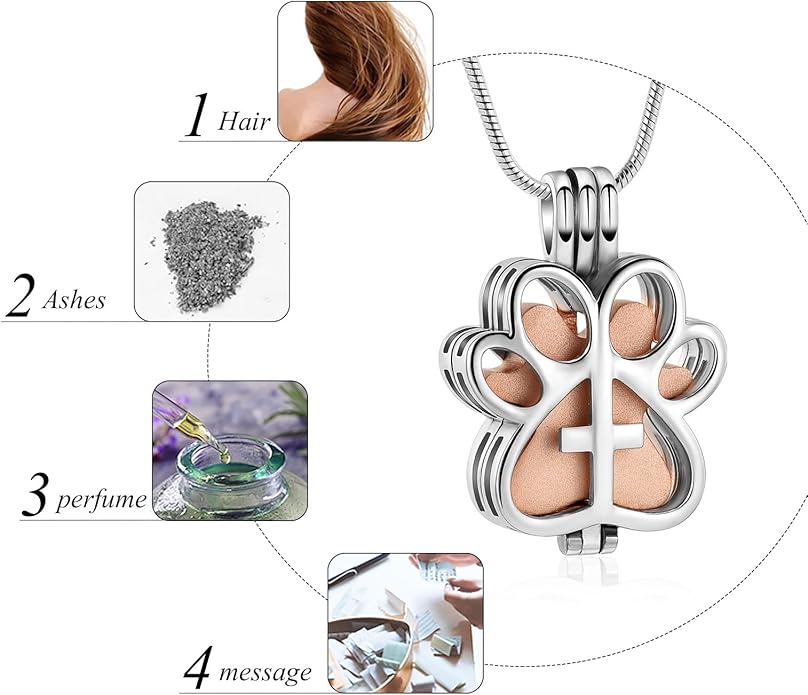 Pet Cremation Jewelry for Dog/Cat Paw Stainless Steel Memorial Locket Urn Necklace with Hollow Urn Cremation Jewelry for Ashes