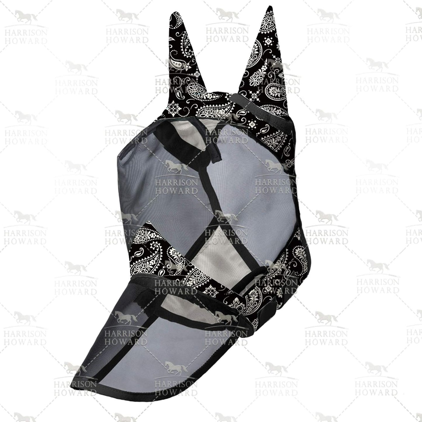 Harrison Howard LumiVista Horse Fly Mask Long Nose with Ears UV Protection for Horse Pine Cones L Full Size