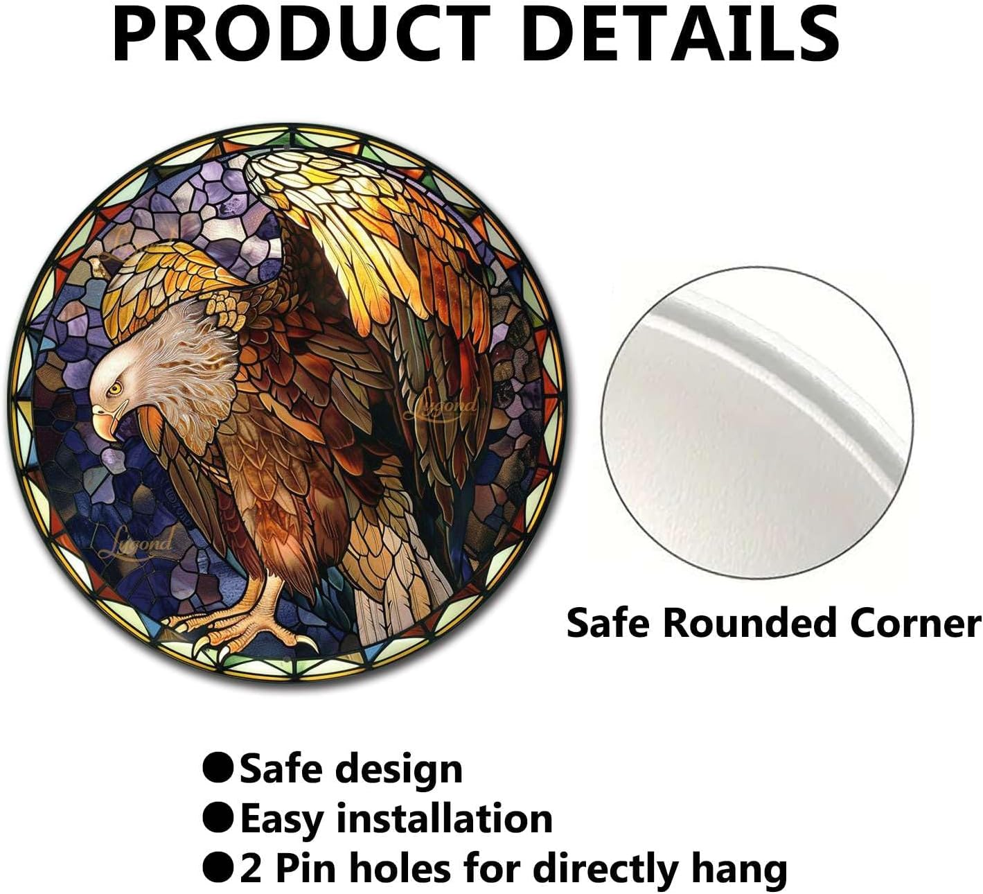 Lygond Metal Tin Vulture Sign - Stained Glass, 88 Inches, For Garden & Gift