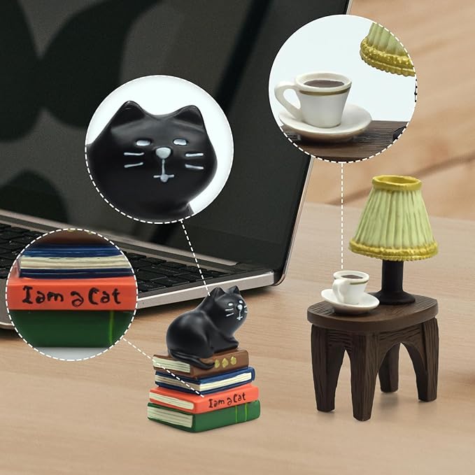 Cute Mini Cat on Books Figurine Resin Cat for Office, Home Decoration Perfect Cute Cat Gift for Cat Lovers