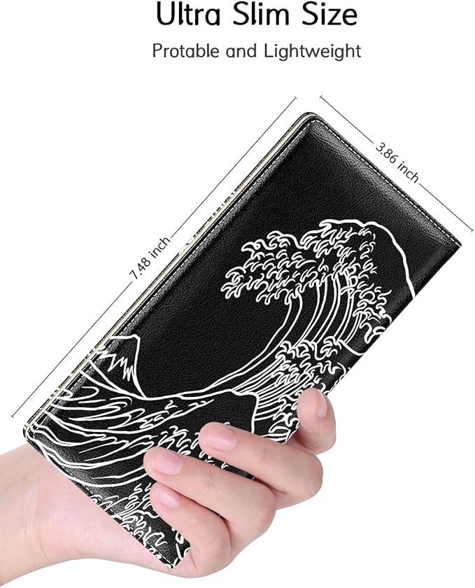 Nipichsha Womens Wallet, RFID Slim Wallets for Women, Thin Ladies Credit Card Holder Purse, Cute Leather Bifold Clutch Billfold with 11 Card Slots & ID Window, Night Ocean