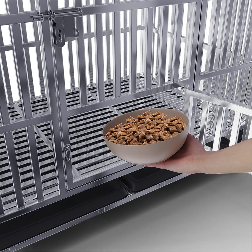 Collapsible Stainless Steel Dog Crate, 30" 37" 42" 48" Sizes, Lockable Wheel, with Tray, Stackable, Heavy Duty, Divider, Indoor and Outdoor (h-42in)