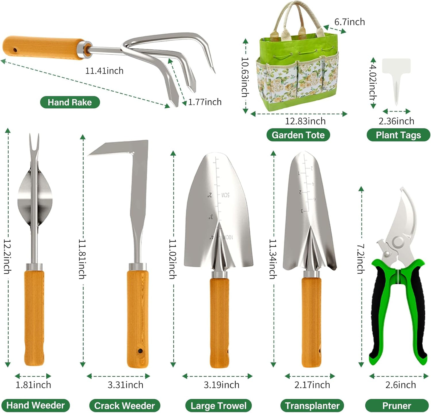 20-Piece Gardening Tools with Fashion and Durable Storage Bag - Heavy Duty Garden Tools Stainless Steel Rust-Proof Ergonomic Garden Tool Set - Ideal Gifts for Women and Men - Portable Gardening Kit