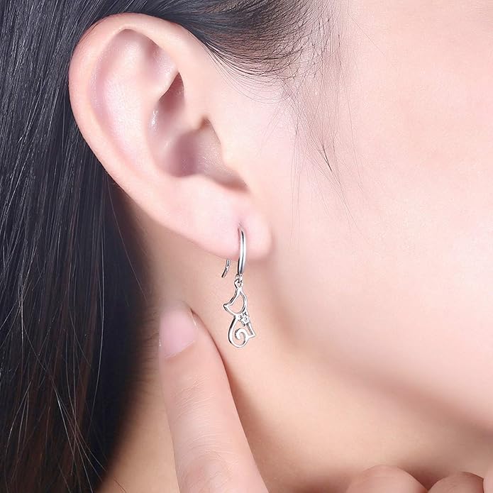 Cute Cat Earrings Stud Pearl Earrings for Women Mouse Cubic Zircon Hypoallergenic Earrings Christmas Birthday Gift