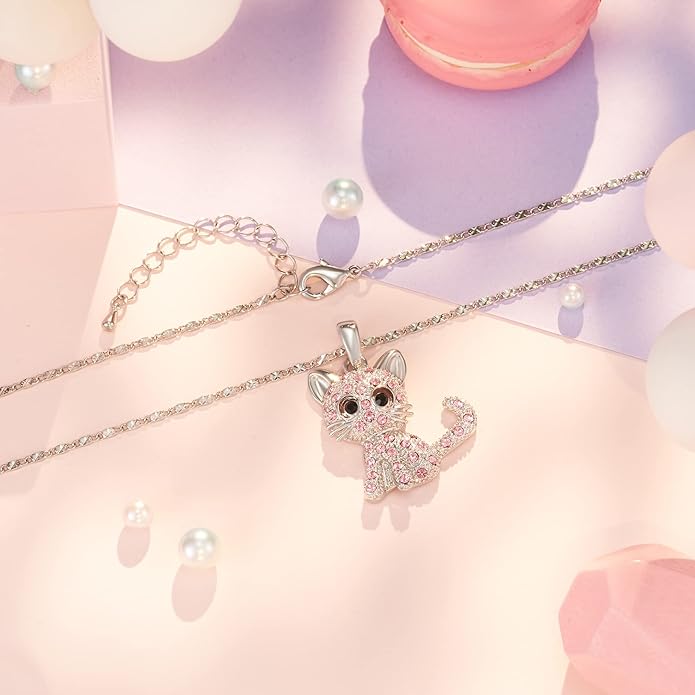 Lanqueen Kitty Cat Pendant Necklace Jewelry for Women Girls Cat Lover Gifts Daughter Loved Necklace