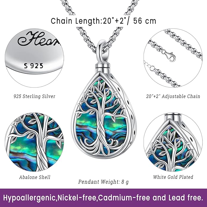 Eusense Cremation Jewelry for Ashes Urn Necklace to Put Ashes In 925 Sterling Silver Memorial Pendant Tree of Life Infinity Urn Necklaces for Ashes Necklace for Women Men