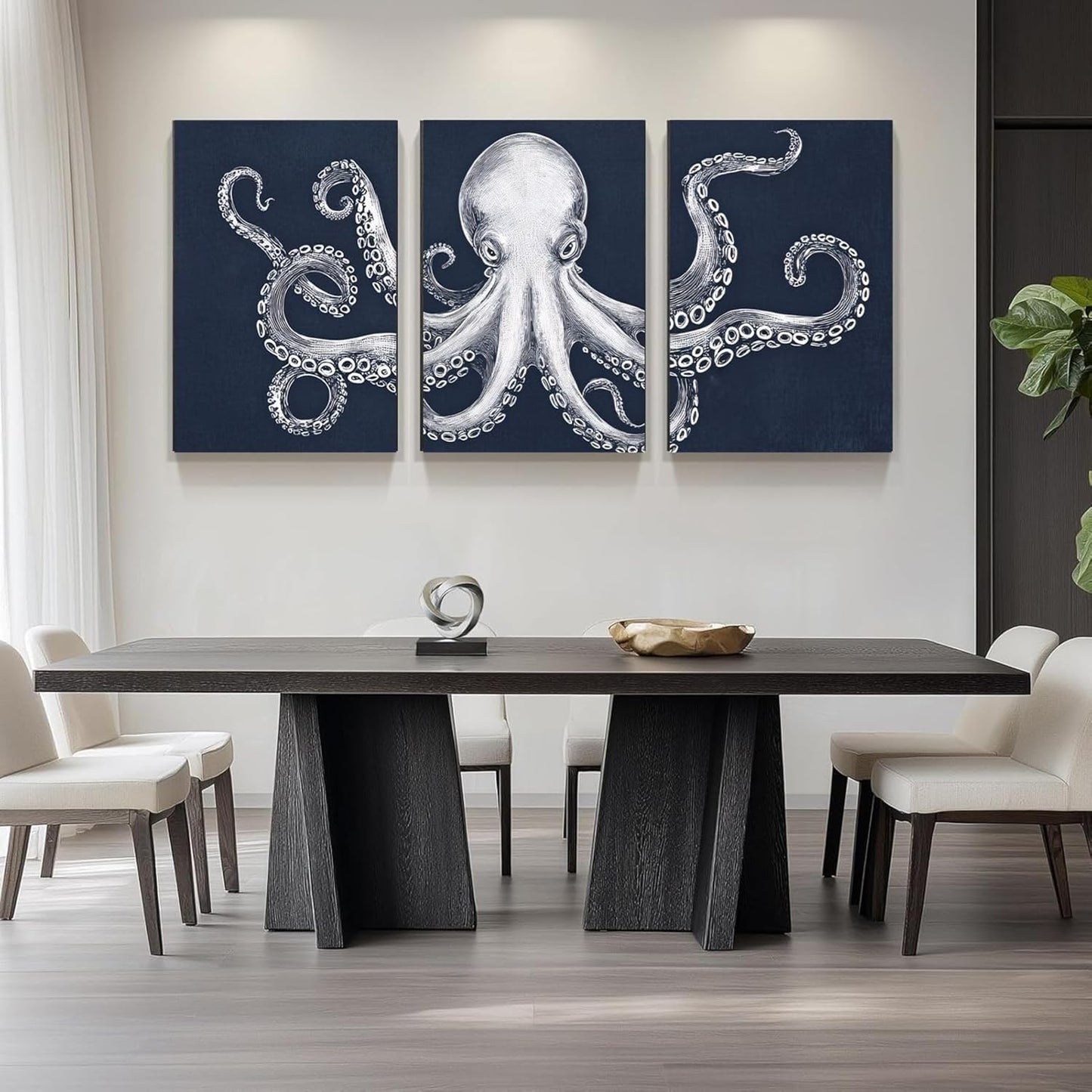 Octopus Wall Decor, Octopus Canvas Wall Art, Ocean Wall Decor,Sea Animal Canvas to Paint for Bathroom, Living Room, Bedroom (24" x 36" x 3 pcs)